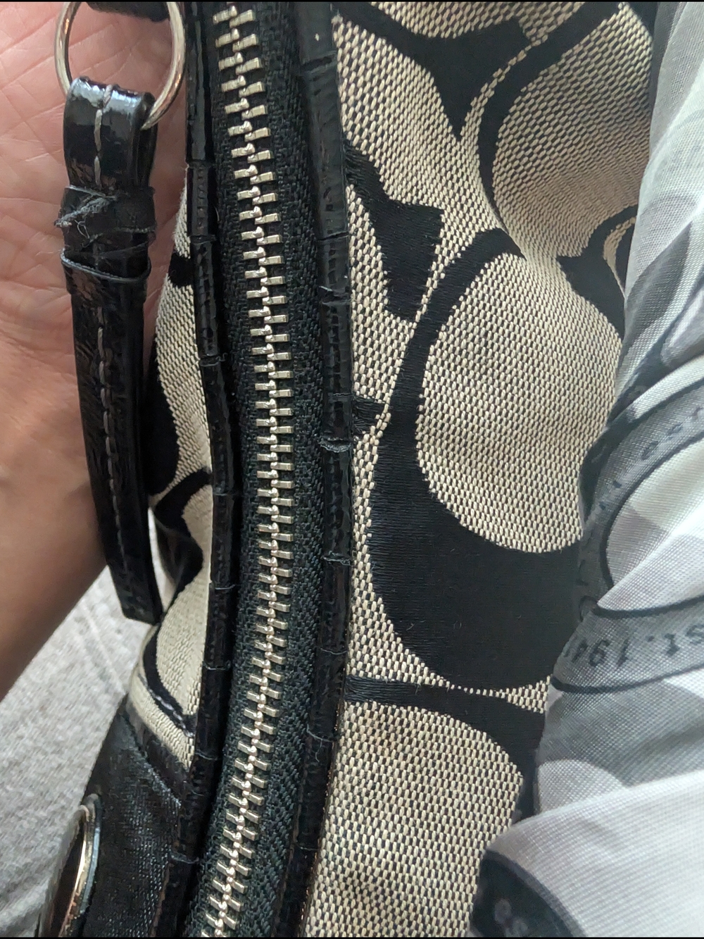 Coach Signature Canvas Shoulder Bag in Black and Cream - Picture 8 of 17